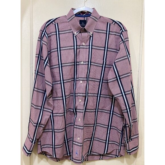TailorByrd Collection Shirt Mens L Button Gingham Red Plaid Contrast Flip Cuff - Picture 2 of 8